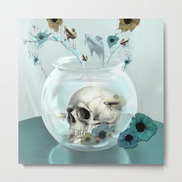 Looking glass skull Metal Print | Animal, Skullandpoppies, Poppy, Surrealistskull, Scary, Poppies, Drawing, Mixed Media, Tealskull, Blueskull 