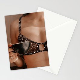 Woman, Glitter Lingerie & a Cup of Coffee Stationery Card