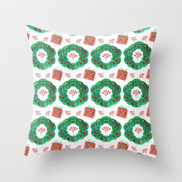 Christmas Pattern Watercolor Wreath Gifts Floral Throw Pillow