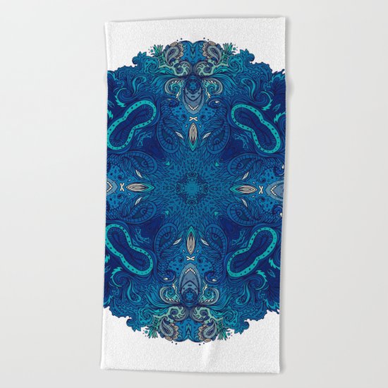 Blue Cobalt Indian Mandala Beach Towel
