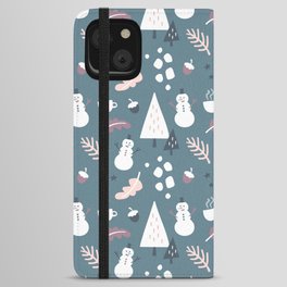 Christmas Pattern Floral Geometric Grey Tree iPhone Wallet Case