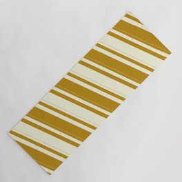 [ Thumbnail: Dark Goldenrod & Beige Colored Stripes Pattern Yoga Mat ]