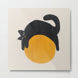 Cat with ball Metal Print | Simple, Geometric, Sloth, Painting, Whimsical, Animal, Kitten, Kitty, Cute, Ball 