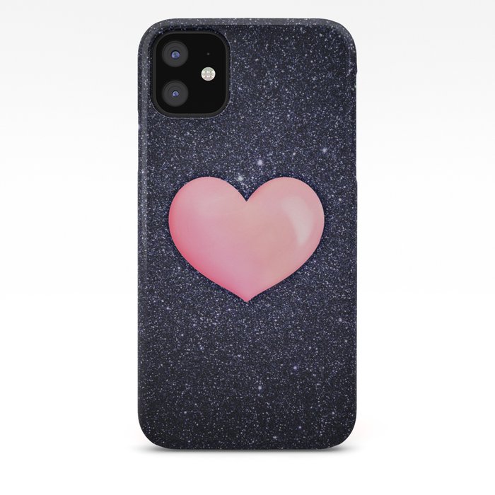Pink heart on shiny black iPhone Case by cafelab Society6