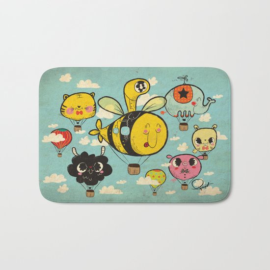 Happy Flight / The Animals Hot Air Balloon Voyagers / Patterns / Clouds Bath Mat