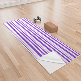[ Thumbnail: Purple and White Colored Striped Pattern Yoga Towel ]