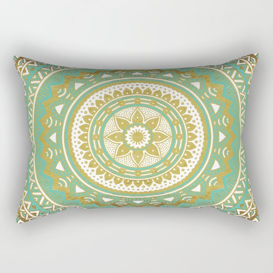 Blue and Gold Mandala Rectangular Pillow