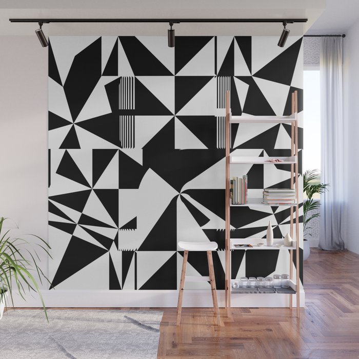 Geometric Pattern Abstract Black And White Wall Mural By
