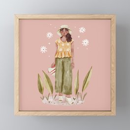 Cool girl with plants Framed Mini Art Print