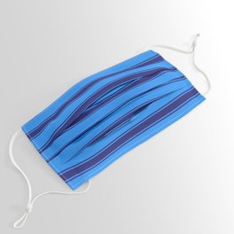 [ Thumbnail: Blue and Midnight Blue Colored Lined/Striped Pattern Face Mask ]