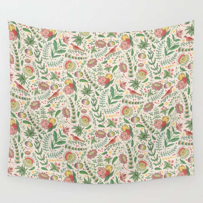 Swedish Floral - Cream Wall Tapestry