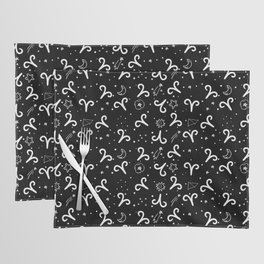 Black And White Aries zodiac hand drawn pattern Placemat