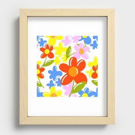 Modern Daisy Garden Flowers On White Recessed Framed Print