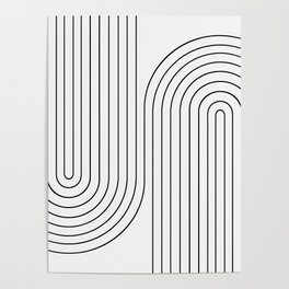 Minimal Line Curvature I Black and White Mid Century Modern Arch Abstract Poster