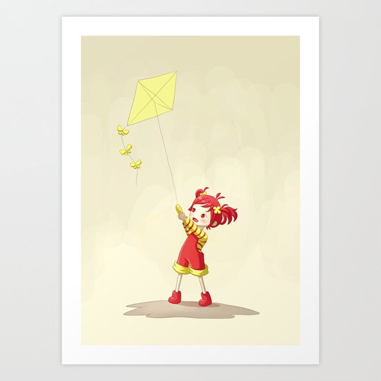 Girl with Kite Art Print