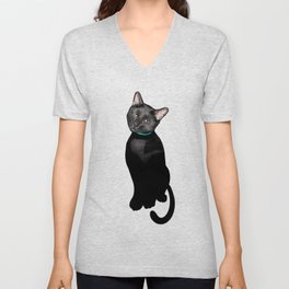 Black Cat Portrait V Neck T Shirt