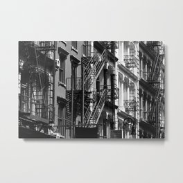 Cast iron antique brownstone fire escapes of New York, Harlem, Brooklyn & Queens architecture black and white cityscape photograph - photography - photographs Metal Print | Queens, Harlem, Parkslope, Black, Greenwichvillage, Columbiaheights, Brownstone, And, Castiron, Brownstones 