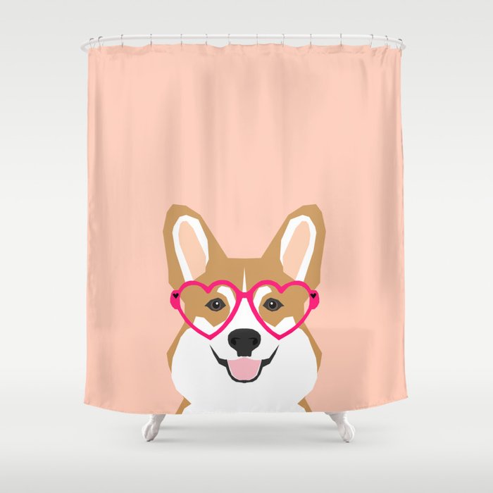 Corgi Love - Valentines heart shaped glasses on funny dog for dog lovers pet gifts customizable dog  Shower Curtain