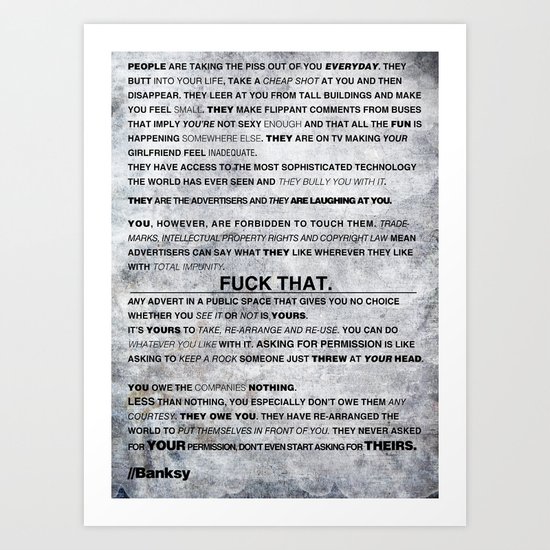 Banksy on Brandalism Art Print