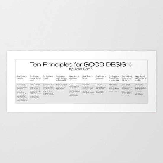 Ten principles for Good Design. By Dieter Rams Art Print