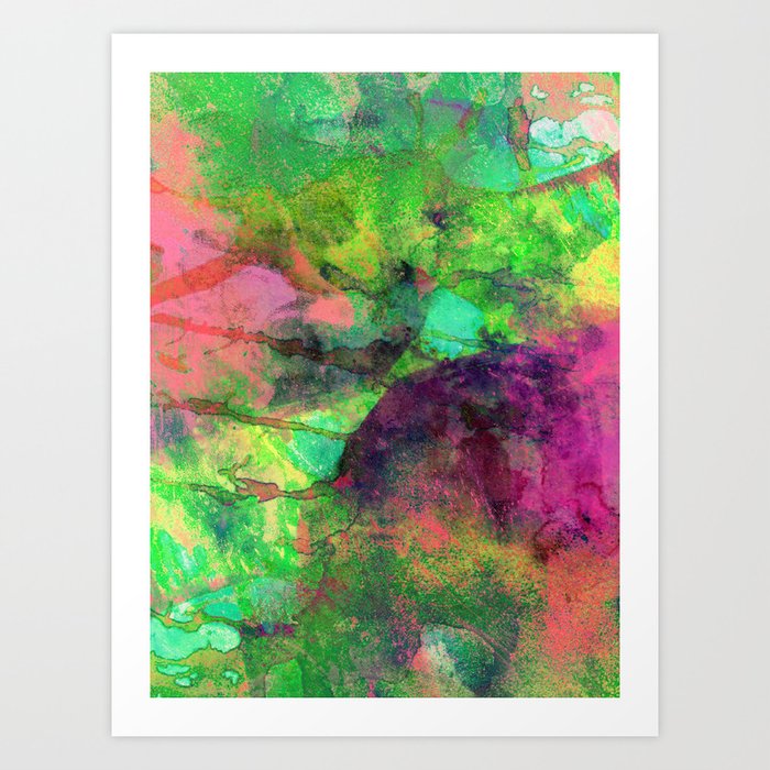 African Dye - Colorful Ink Paint Abstract Ethnic Tribal Organic Shape Art Magenta Green Art Print