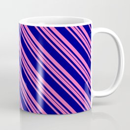 [ Thumbnail: Hot Pink and Blue Colored Striped Pattern Coffee Mug ]