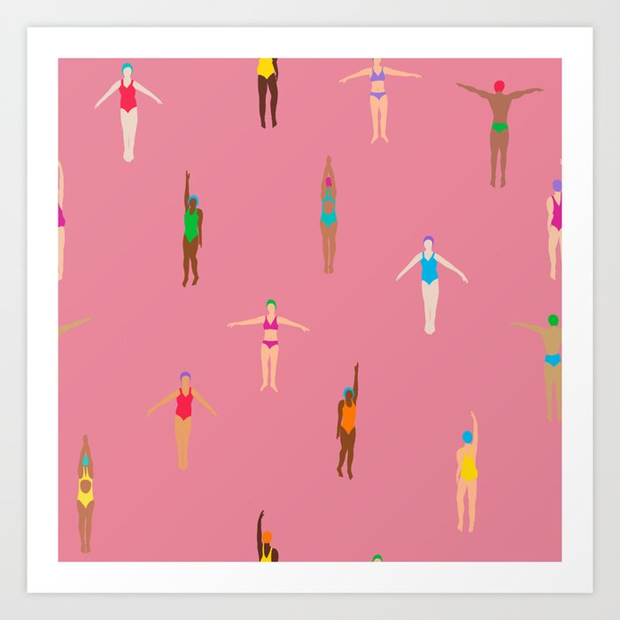 Swimmers in a Sea of Pink Art Print