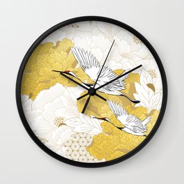 Chinese seamless pattern with gold texture vintage. Peony flower with crane birds object in vintage style. Abstract art illustration.  Wall Clock