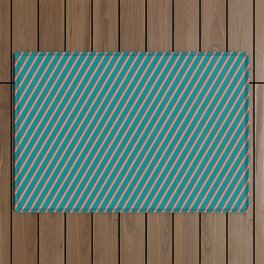 [ Thumbnail: Salmon & Dark Cyan Colored Lines Pattern Outdoor Rug ]