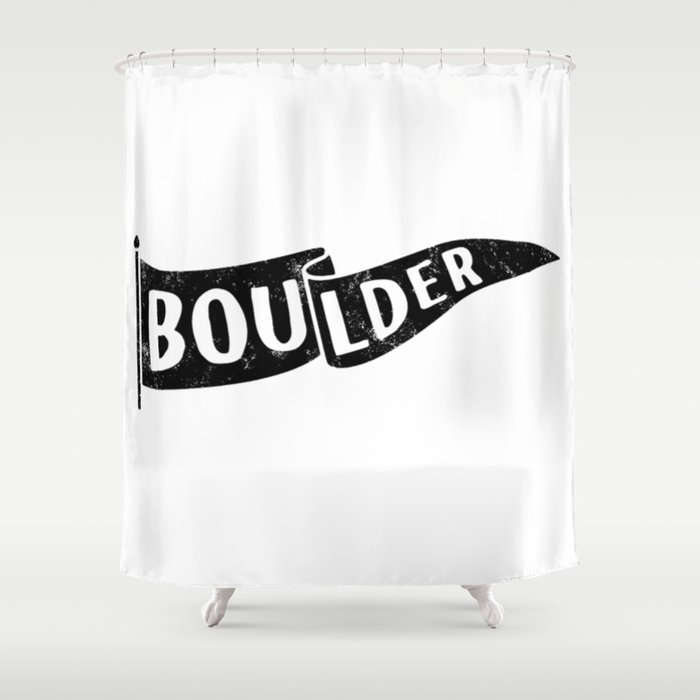 Boulder Colorado Pennant Flag University College Dorm Room Graphic Design Decor Black White Shower Curtain By Bouldermerchco