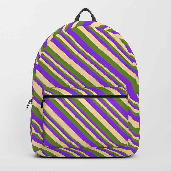 Purple, Tan, and Green Colored Lines Pattern Backpack