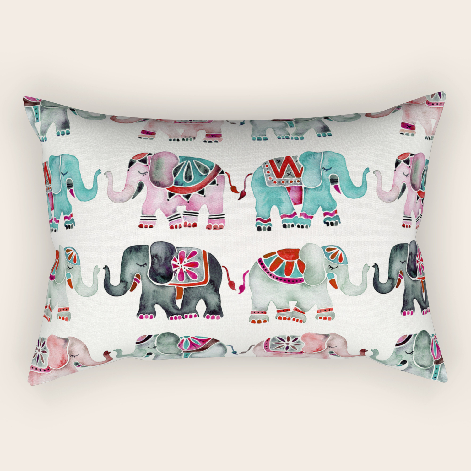 Elephant Collection Turquoise Coral Palette Rectangular Pillow