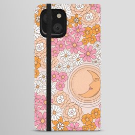 Retro Moon Sun and Flowers iPhone Wallet Case