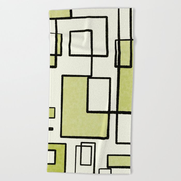Piet Composition in Retro Avocado Sage Light Green Mid-Century Modern Minimalist Geometric Abstract Beach Towel