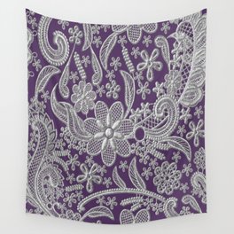 Passion Purple and Silver Paisley Pattern  Wall Tapestry