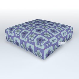 Simple modern floral checkered purple and blue daisy pattern Outdoor Floor Cushion