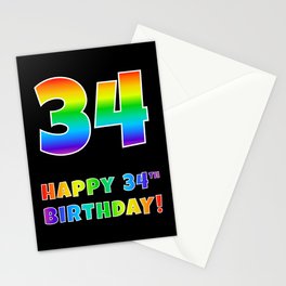 [ Thumbnail: HAPPY 34TH BIRTHDAY - Multicolored Rainbow Spectrum Gradient Stationery Cards ]