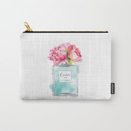 Perfume, watercolor, perfume bottle, with flowers, Teal, Silver, peonies, Fashion illustration Carry-All Pouch