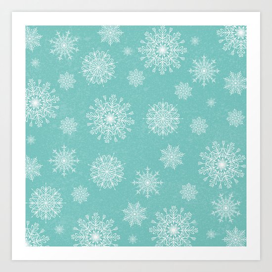 Assorted Snowflakes On Turquoise Backround Art Print