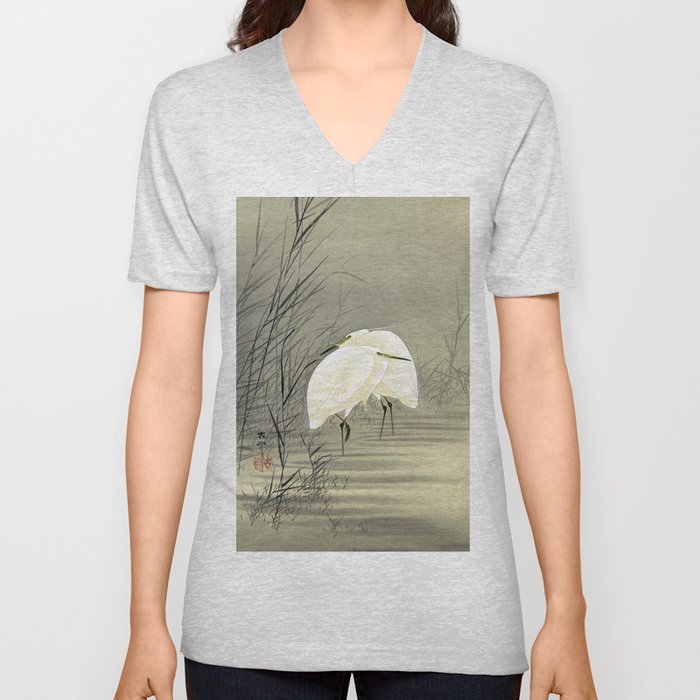 Egrets in Swamp by Ohara Koson V Neck T Shirt