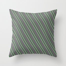 [ Thumbnail: Dim Grey, Dark Green, and Light Grey Colored Stripes Pattern Throw Pillow ]