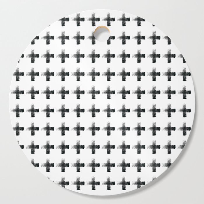 Smudgy Painted Cross 2 Minimalist Monochromatic Black and White Pattern Cutting Board