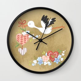 A heart-filled stork Wall Clock