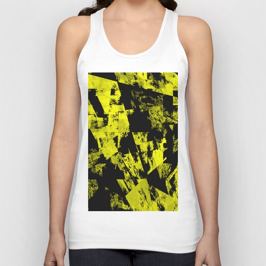 Fractured Warning - Black and yellow, abstract, textured painting Unisex Tank Top