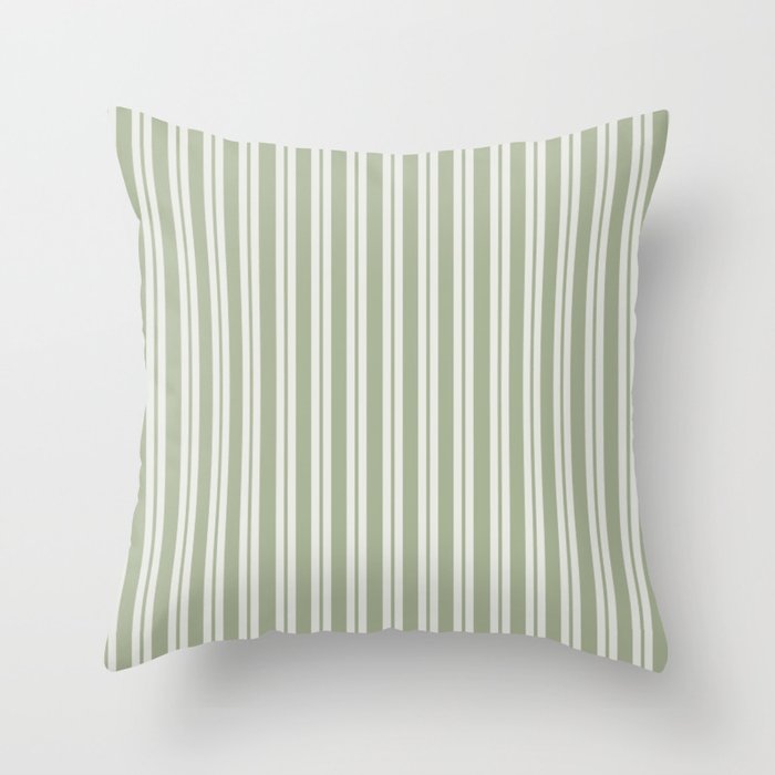 Classic Double Stripe Pattern in Pale Gray and Sage Green Throw Pillow