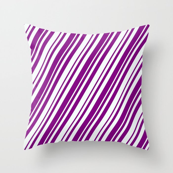 Mint Cream & Purple Colored Stripes Pattern Throw Pillow