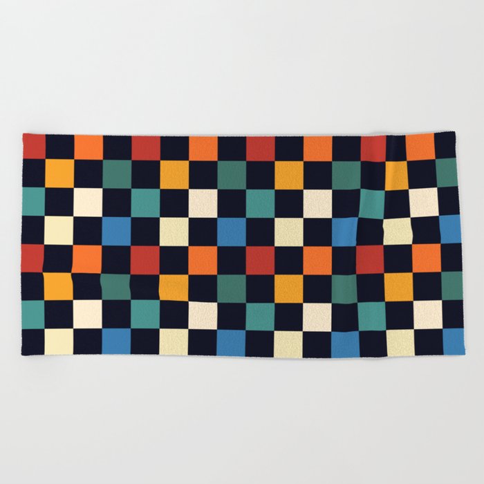 Checkerboard Checkered Checked Check Chessboard Pattern in Polychrome Multicolor Color Beach Towel