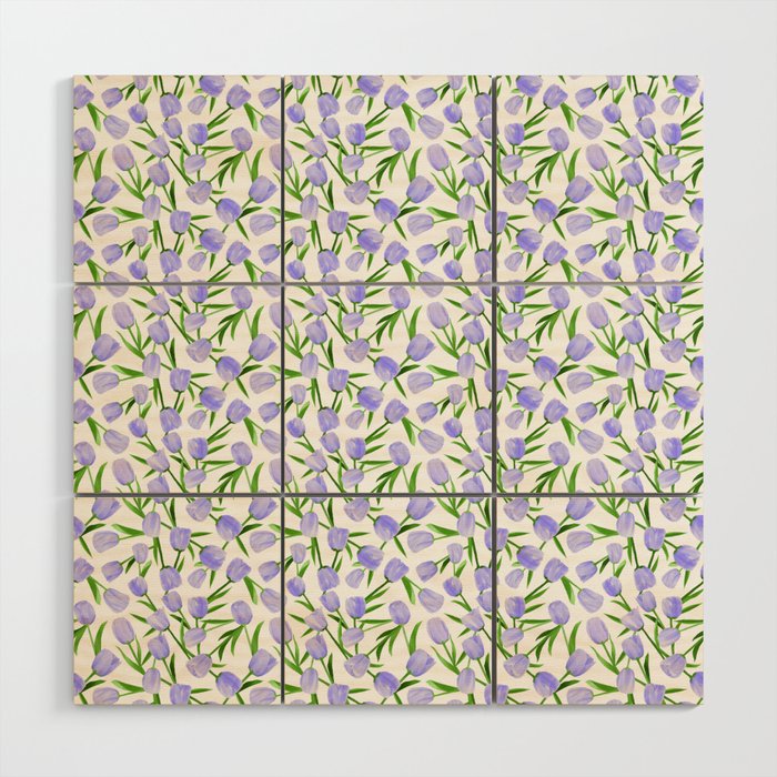 seamless pattern of stacked purple tulip flowers Wood Wall Art