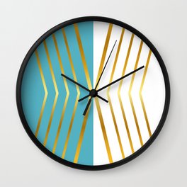 Gold Chevrons on Seagull Blue White Color Block Wall Clock