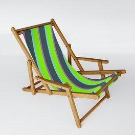 [ Thumbnail: Light Sky Blue, Green, Orchid & Dark Slate Gray Colored Striped Pattern Sling Chair ]